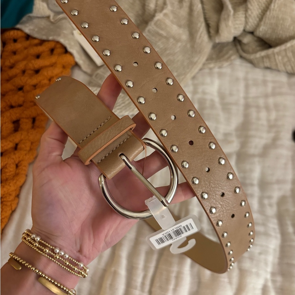 Studded Tan Belt with Silver Accents